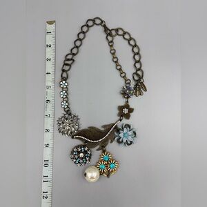 Plunder Floral Charm Necklace with Brass, Silver  and Blue Accents